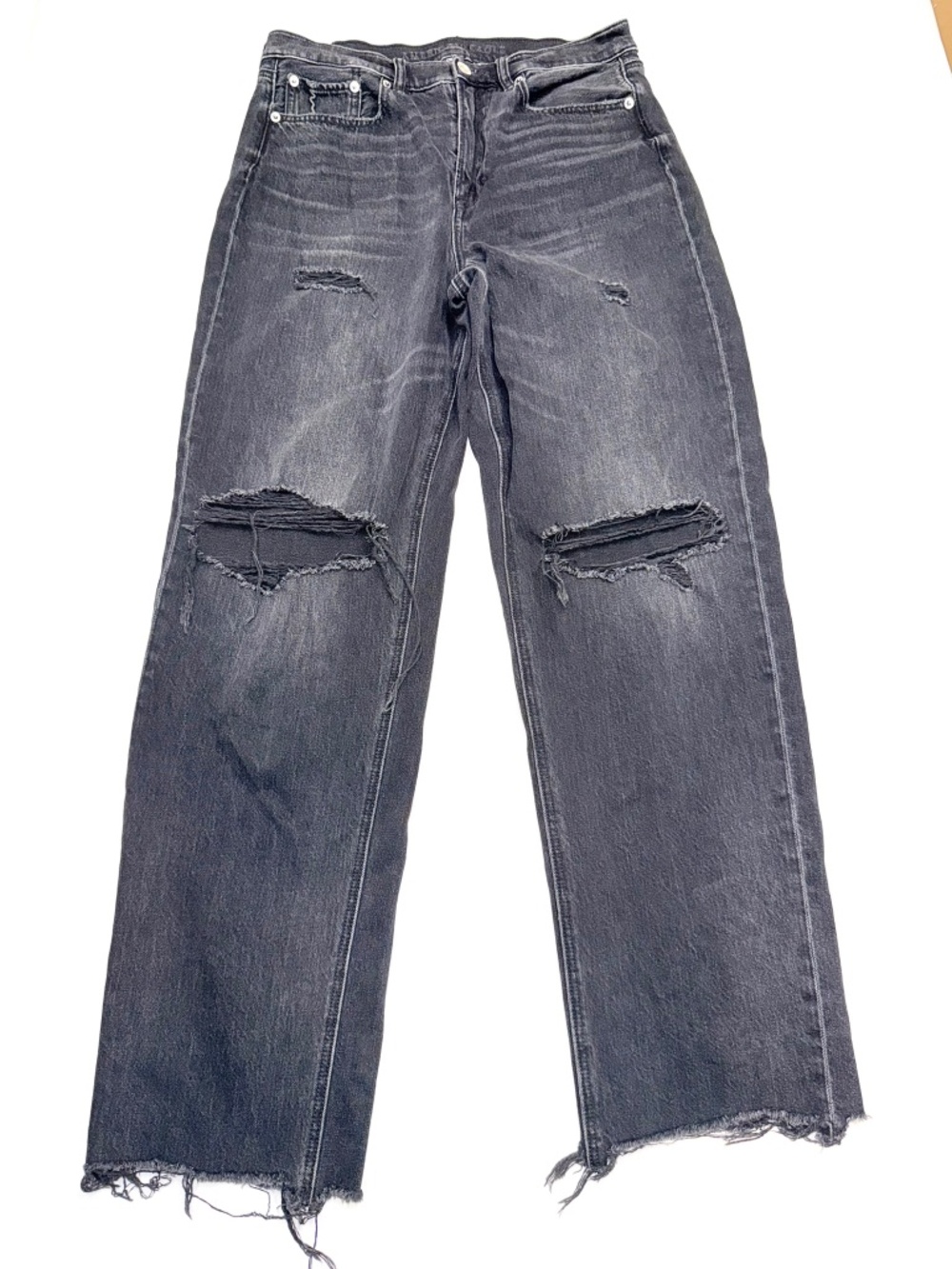 AMERICAN EAGLE Womens 8 Black Distressed Super High Rise Baggy Straight Jeans